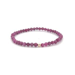 Ruby Micro Faceted Gemstone Beaded Stretch Bracelet with 14K Gold Accent Bead Ha